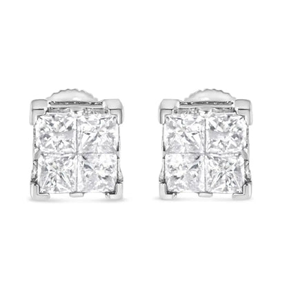 Radiant 10k White Gold Invisible Set Princess-cut Diamond Square Earrings