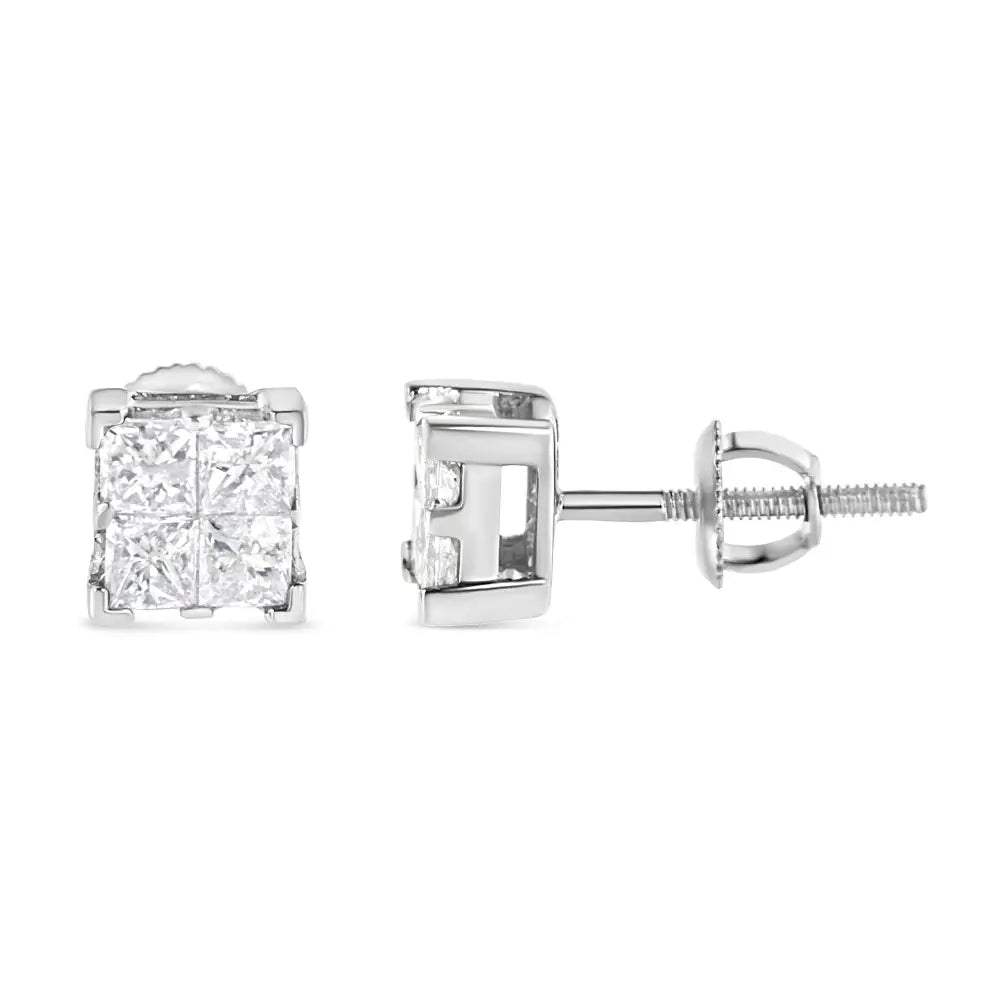 Radiant 10k White Gold Invisible Set Princess-cut Diamond Square Earrings