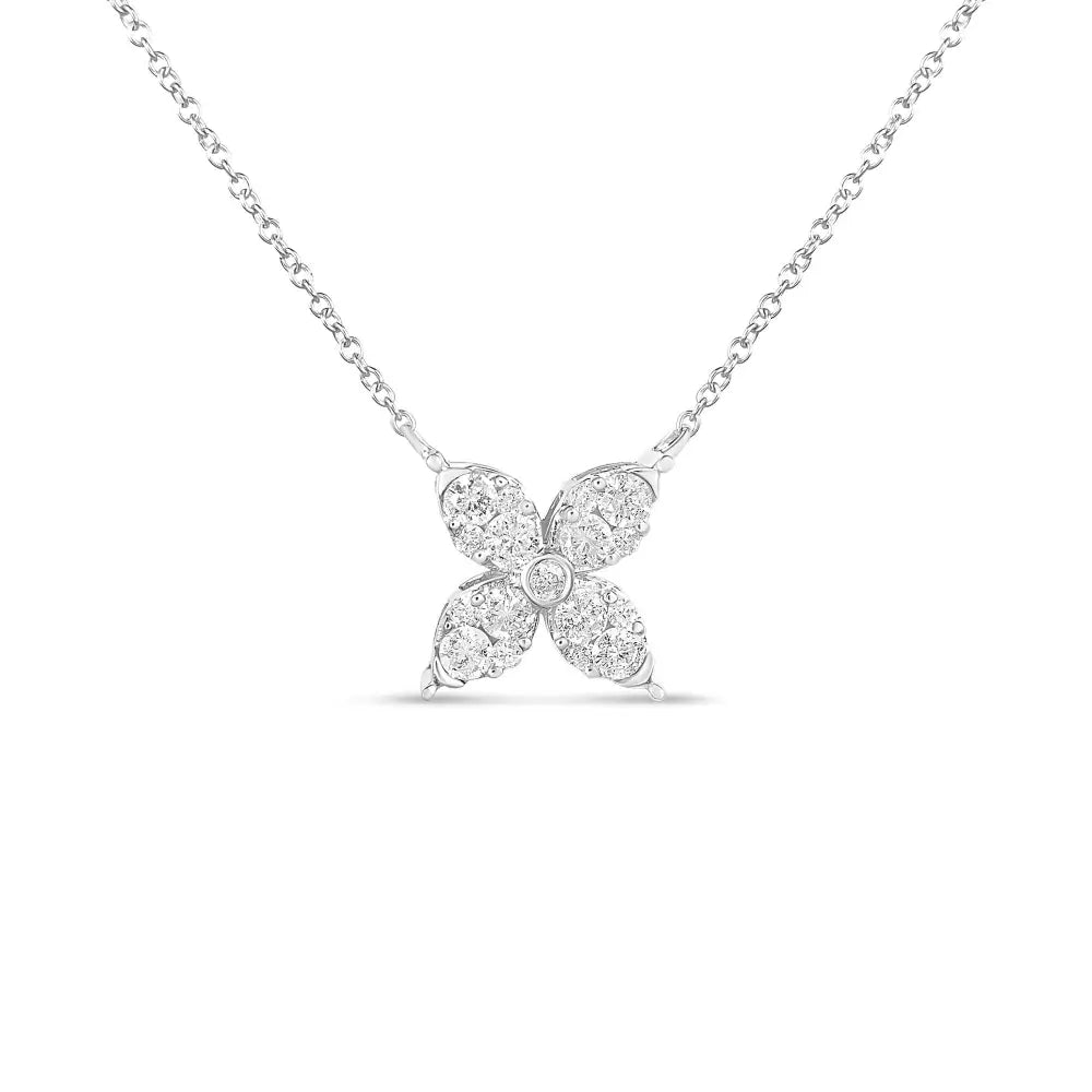 Radiant 10k White Gold Marquise Shaped Diamond Clover Necklace