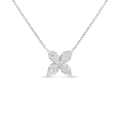 Radiant 10k White Gold Marquise Shaped Diamond Clover Necklace