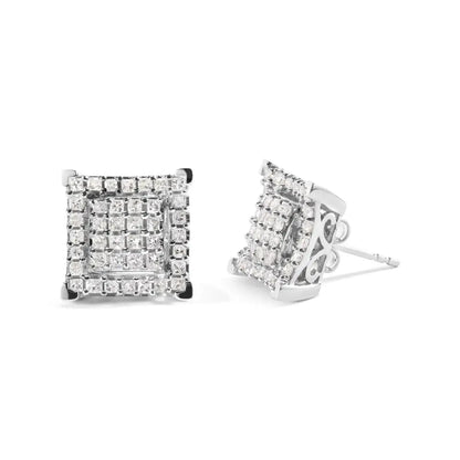 Radiant 10k White Gold Princess Diamond Composite Double Square Earrings