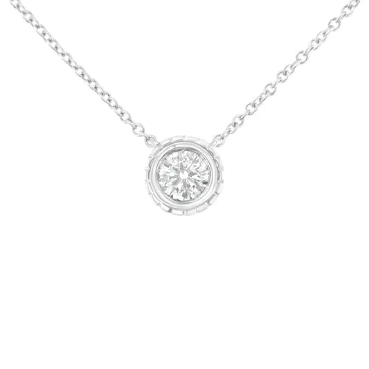 Radiant 10k White Gold Round-cut Diamond Solitaire Chakra Necklace