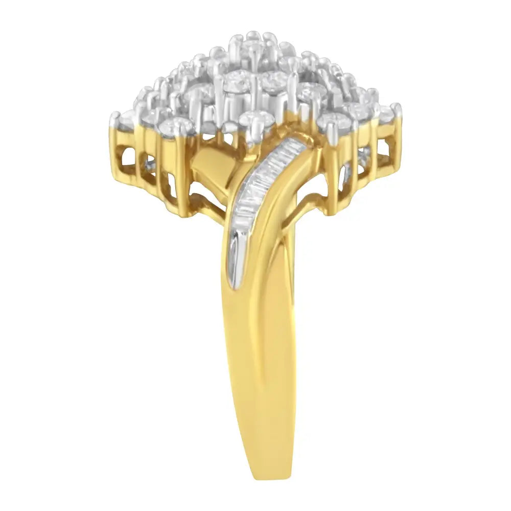 Radiant 10k Yellow Gold Baguette Cut Diamond Cluster Ring