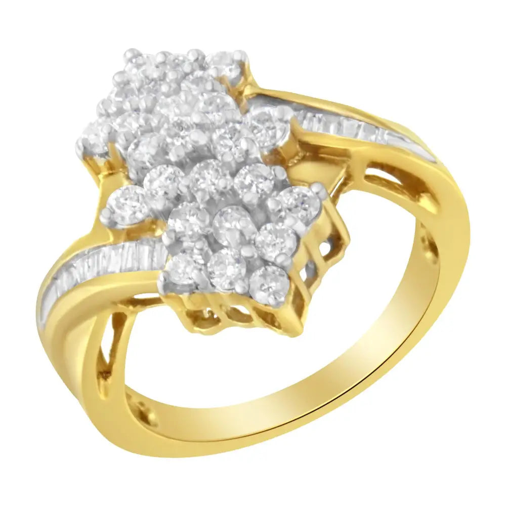 Radiant 10k Yellow Gold Baguette Cut Diamond Cluster Ring