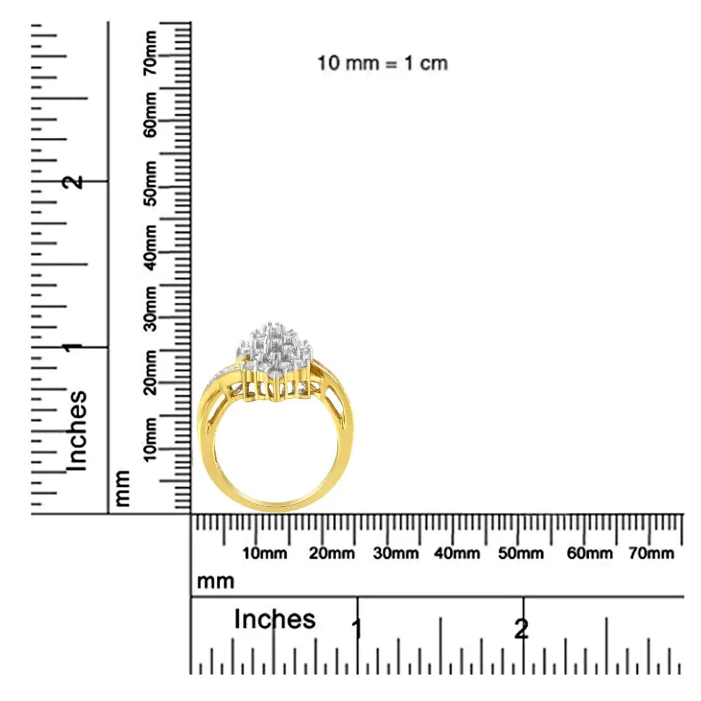 Radiant 10k Yellow Gold Baguette Cut Diamond Cluster Ring