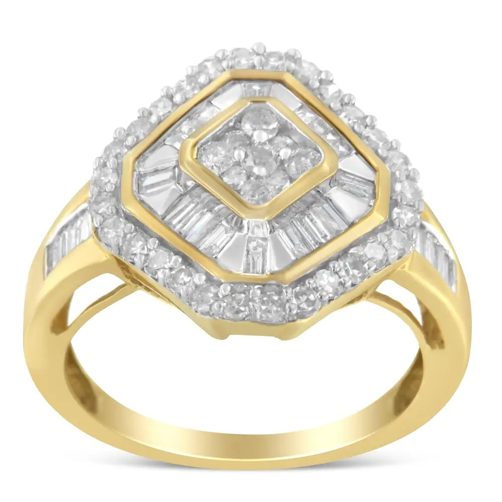 Radiant 10k Yellow Gold Baguette-cut Diamond Cocktail Ring