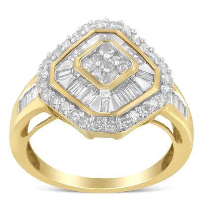 Radiant 10k Yellow Gold Baguette-cut Diamond Cocktail Ring