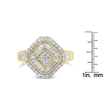 Radiant 10k Yellow Gold Baguette-cut Diamond Cocktail Ring