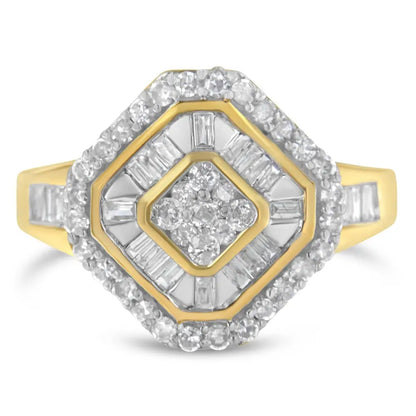 Radiant 10k Yellow Gold Baguette-cut Diamond Cocktail Ring