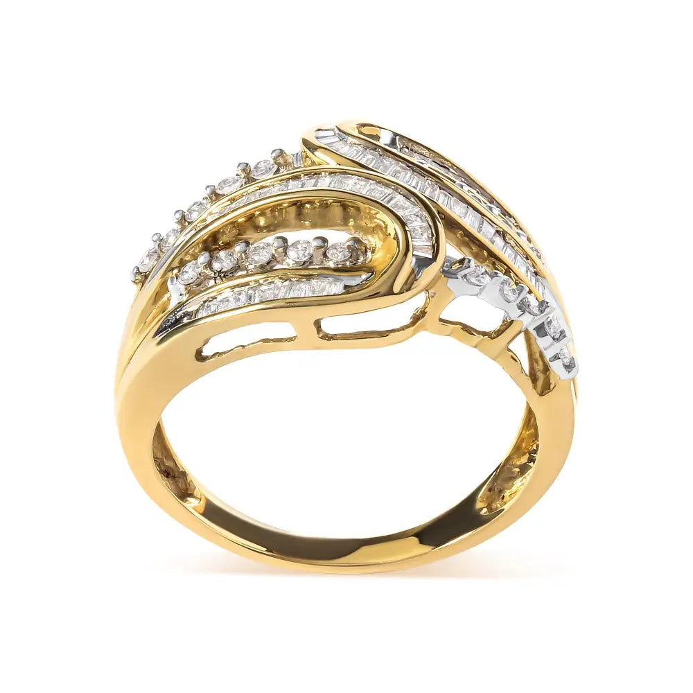 Radiant 10k Yellow Gold Baguette Cut Diamond Open Space Bypass Ring