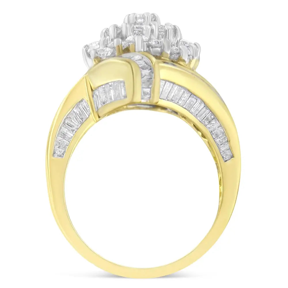 Radiant 10k Yellow Gold Baguette Diamond Crossover Cluster Ring - Rings/fashion/