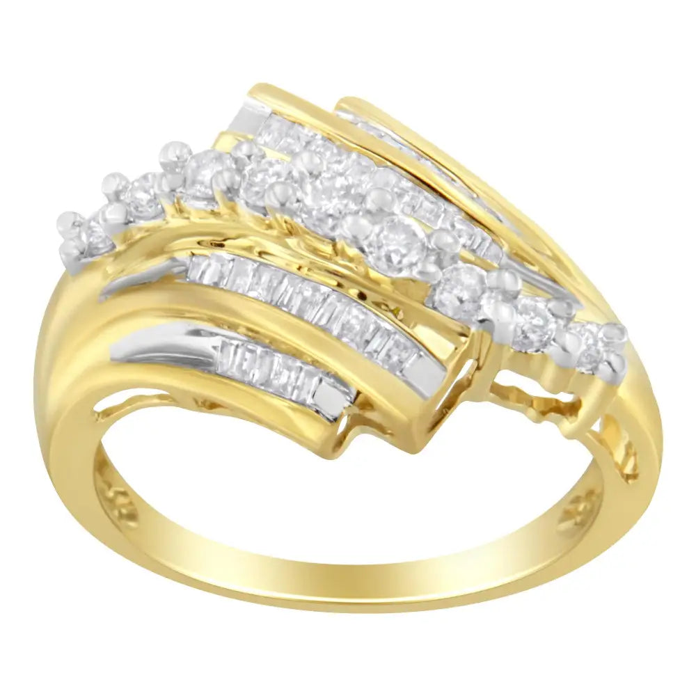 Radiant 10k Yellow Gold Baguette Diamond-cut Ring with I1-i2 Clarity