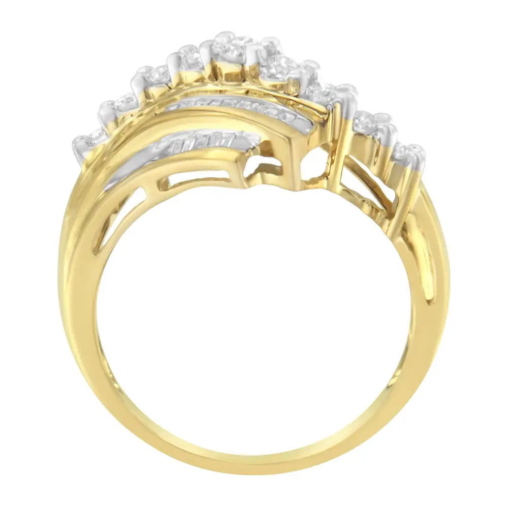 Radiant 10k Yellow Gold Baguette Diamond-cut Ring with I1-i2 Clarity