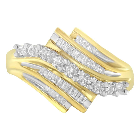 Radiant 10k Yellow Gold Baguette Diamond-cut Ring with I1-i2 Clarity