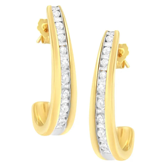 Radiant 10k Yellow Gold Channel Set Diamond J-hoop Earrings