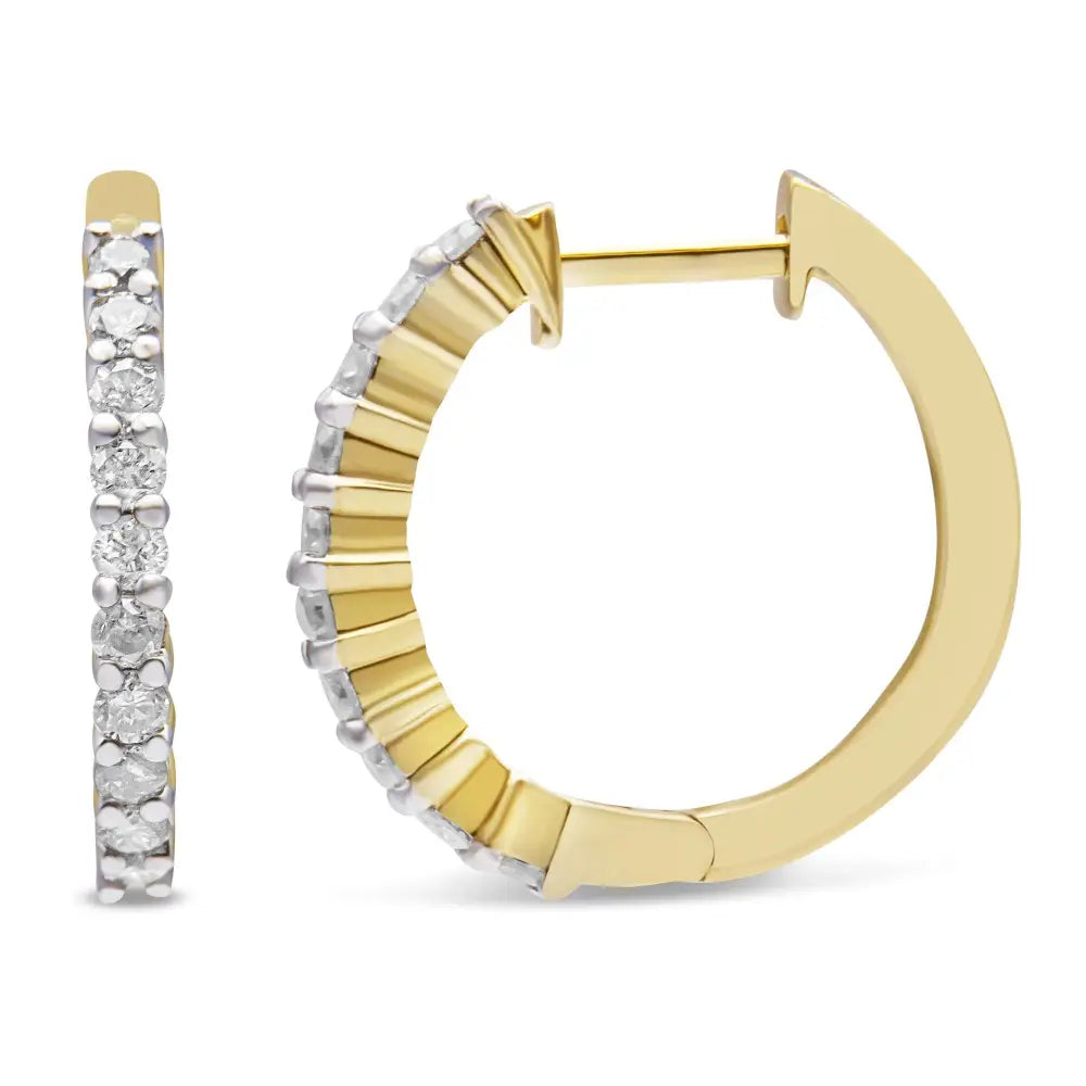 Radiant 10k Yellow Gold Diamond Hoop Earrings with Cttw Prong Set Elegance