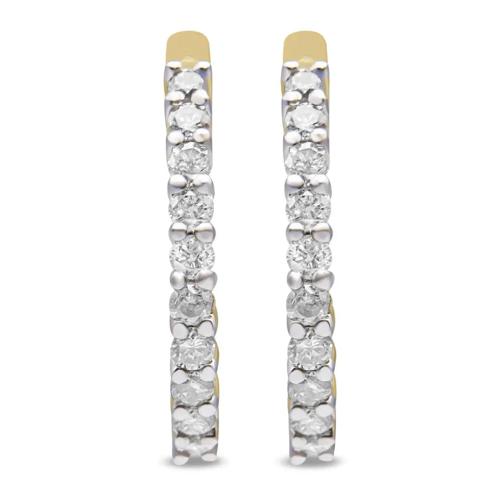 Radiant 10k Yellow Gold Diamond Hoop Earrings with Cttw Prong Set Elegance