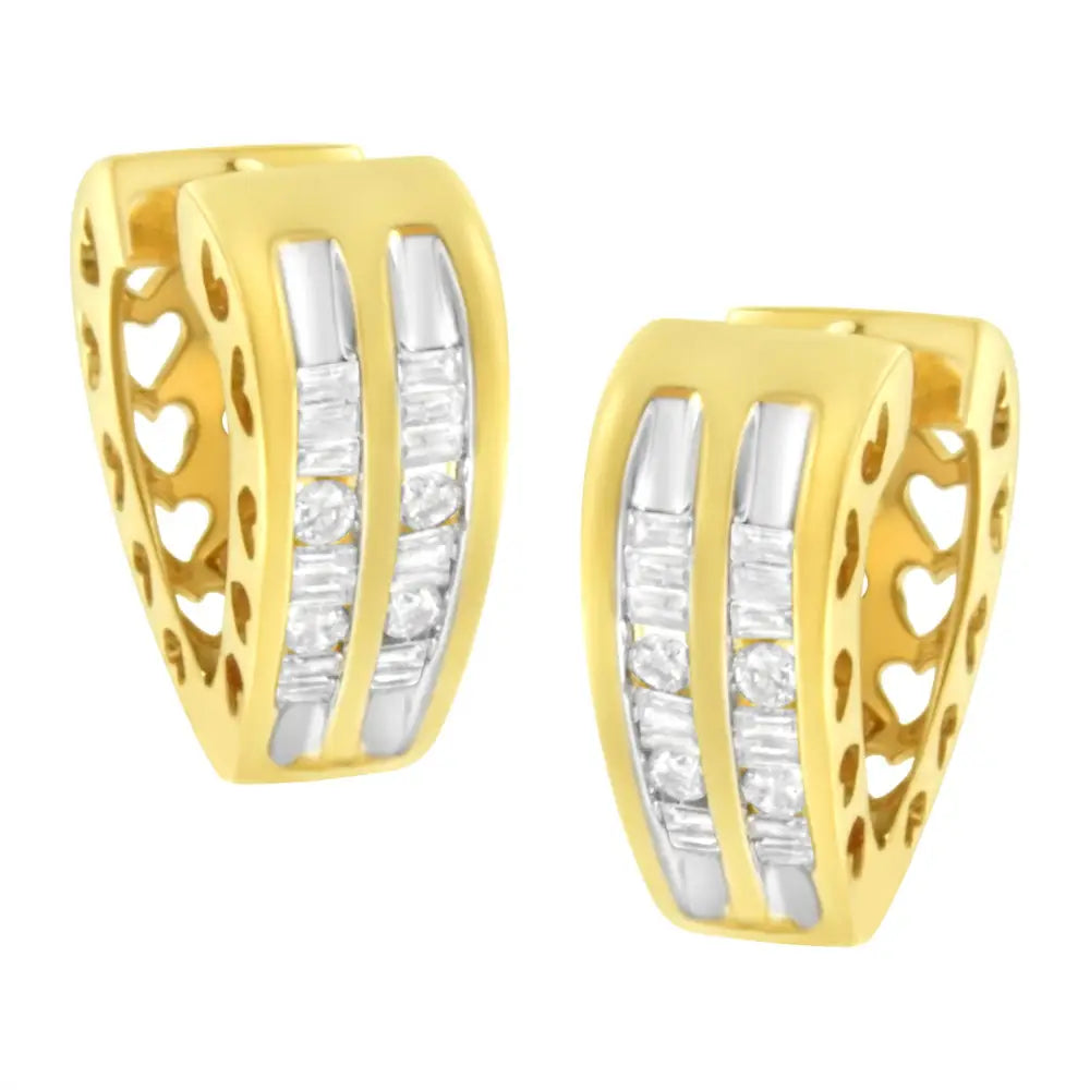 Radiant 10k Yellow Gold Diamond Huggy Heart Hoop Earrings