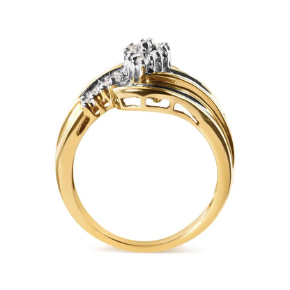 Radiant 10k Yellow Gold Diamond Pear Cluster and Swirl Ring