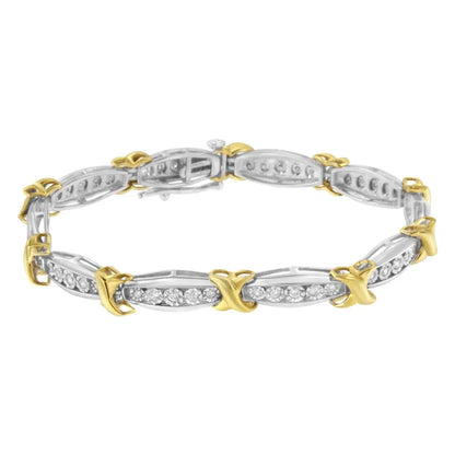 Radiant 10k Yellow Gold Plated Sterling Silver Two Tone Diamond Tennis Bracelet