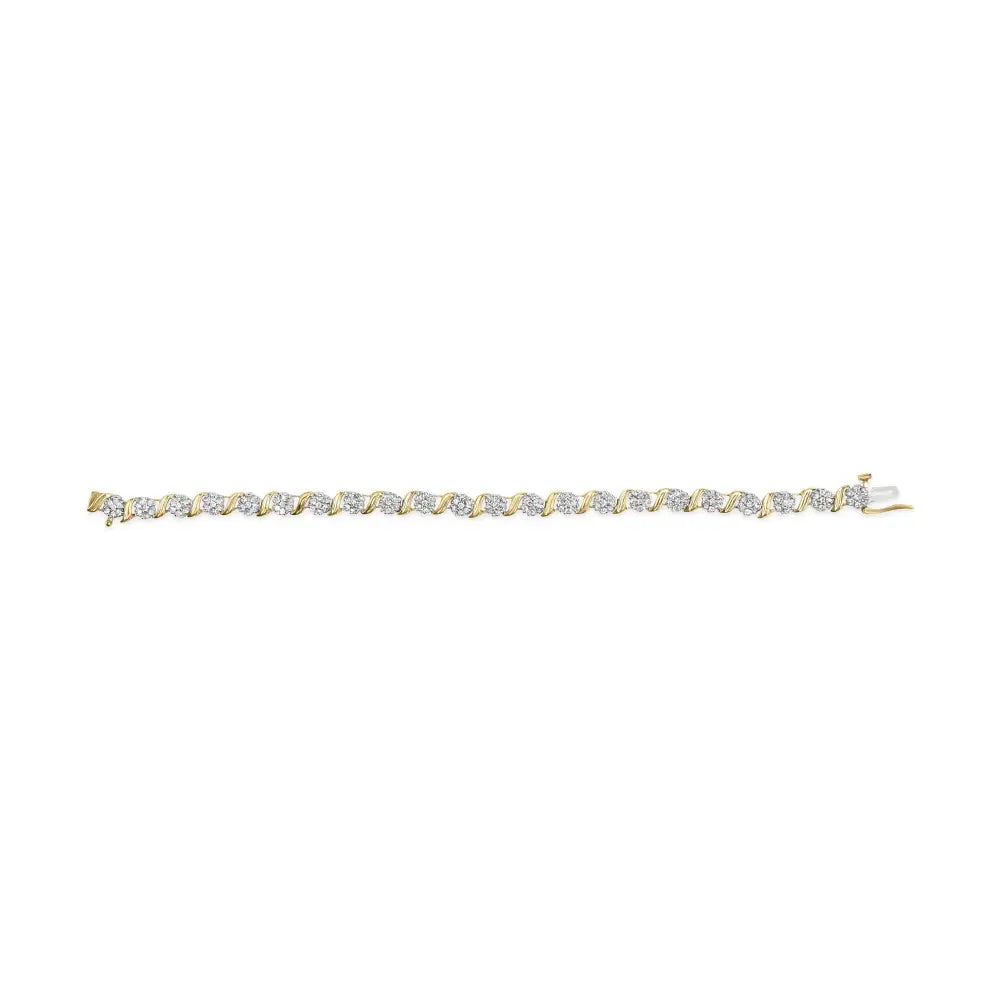 Radiant 10k Yellow Gold Round Cut Diamond Cluster Bracelet - 7