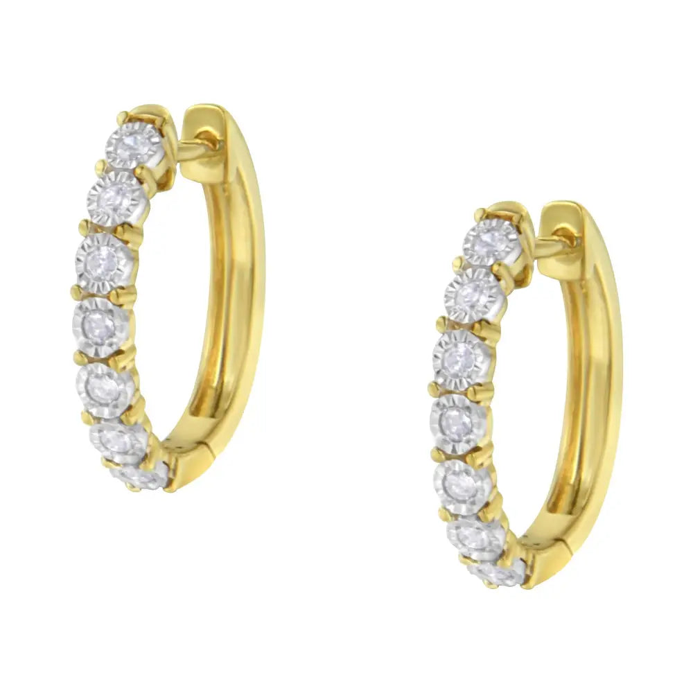 Radiant 10kt Two-toned Gold Diamond Hoop Earring Sparkles Elegance