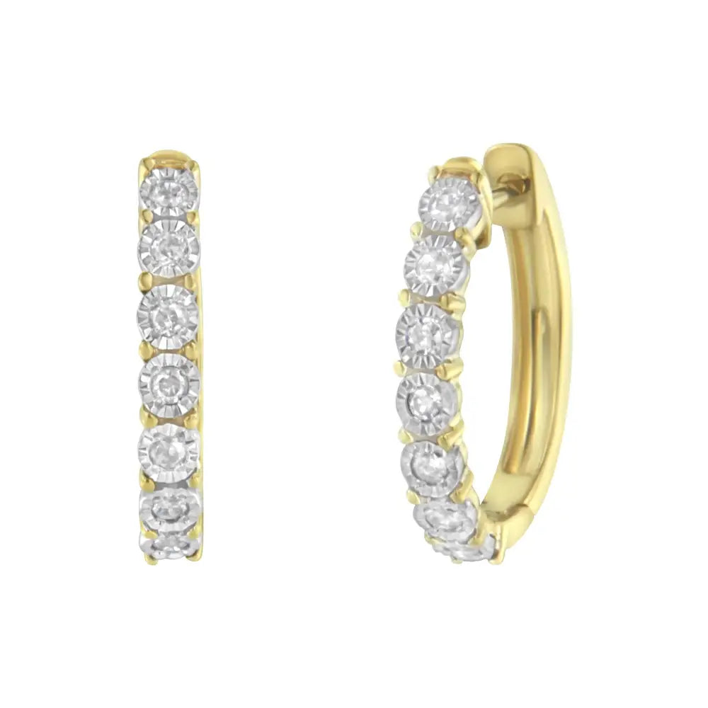 Radiant 10kt Two-toned Gold Diamond Hoop Earring Sparkles Elegance