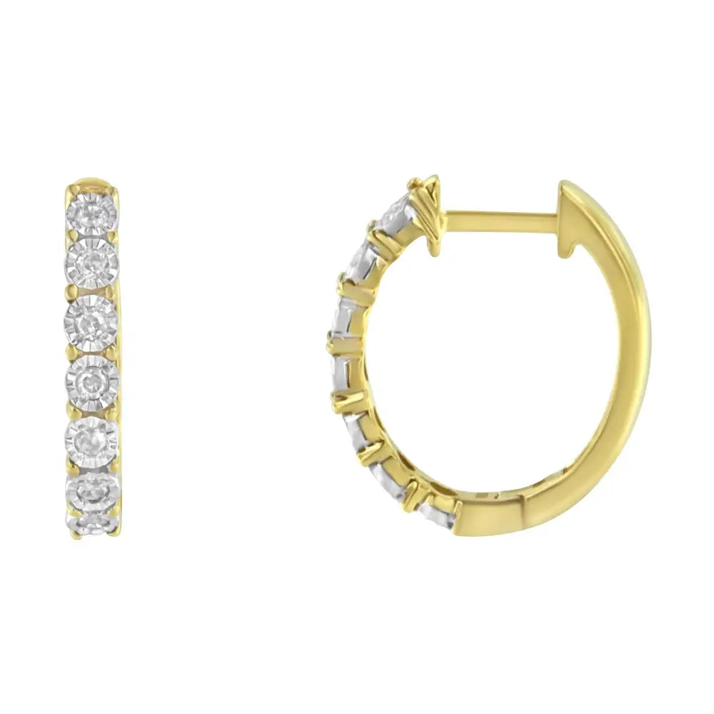 Radiant 10kt Two-toned Gold Diamond Hoop Earring Sparkles Elegance