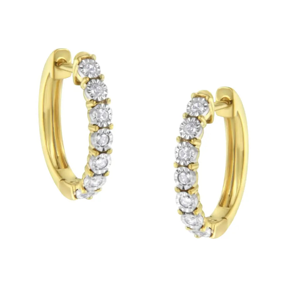 Radiant 10kt Two-toned Gold Diamond Hoop Earring Sparkles Elegance