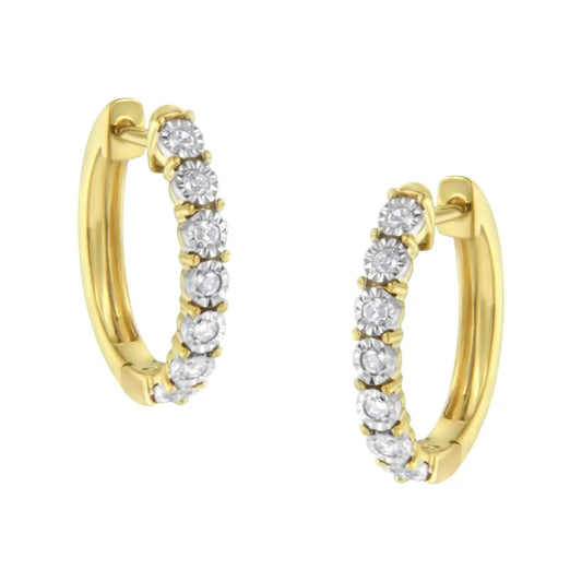 Radiant 10kt Two-toned Gold Diamond Hoop Earring Sparkles Elegance