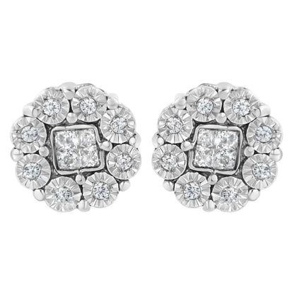 Radiant 10kt White Gold 1/4ct Diamond Floral Cluster Stud Earrings