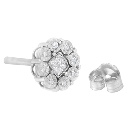 Radiant 10kt White Gold 1/4ct Diamond Floral Cluster Stud Earrings