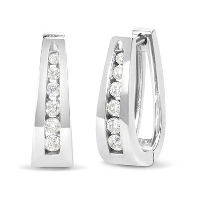 Radiant 14k Gold Channel-set Brilliant Round-cut Diamond Hoop Earrings