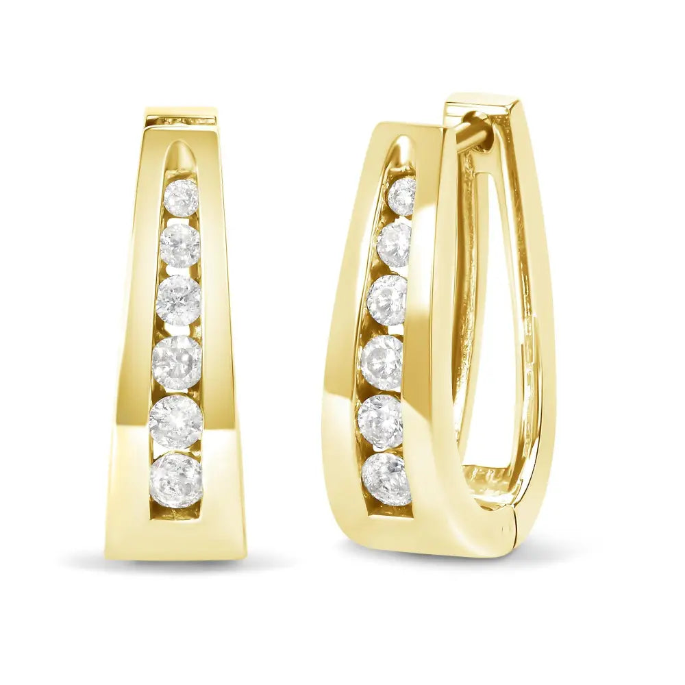 Radiant 14k Gold Channel-set Brilliant Round-cut Diamond Hoop Earrings