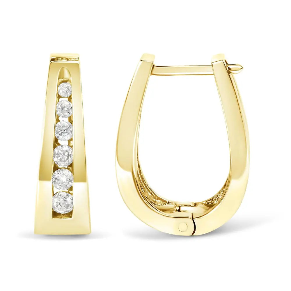 Radiant 14k Gold Channel-set Brilliant Round-cut Diamond Hoop Earrings