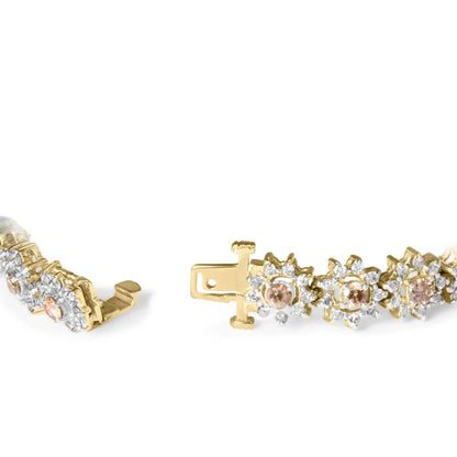 Radiant 14k Gold Floral Cluster Halo Bracelet with Champagne Diamonds