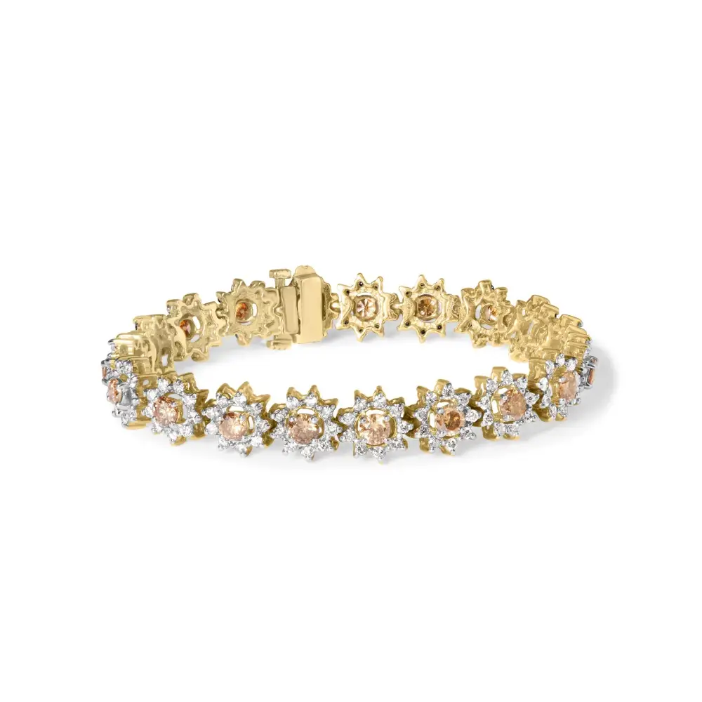 Radiant 14k Gold Floral Cluster Halo Bracelet with Champagne Diamonds