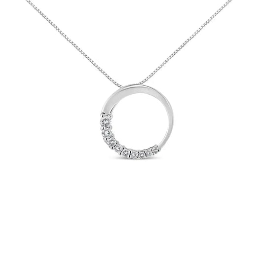 Radiant 14k Gold Graduating Diamond Open Circle Pendant Necklace