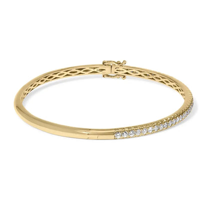 Radiant 14k Gold Half Eternity Diamond Bangle Bracelet with 1.00 Cttw