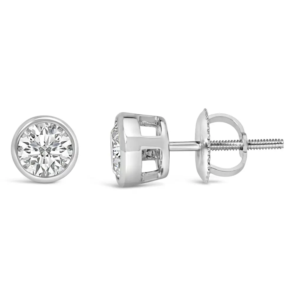 Radiant 14k Gold Lab Grown Diamond Classic Bezel Solitaire Studs