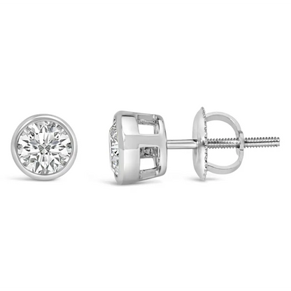 Radiant 14k Gold Lab Grown Diamond Classic Bezel Solitaire Studs