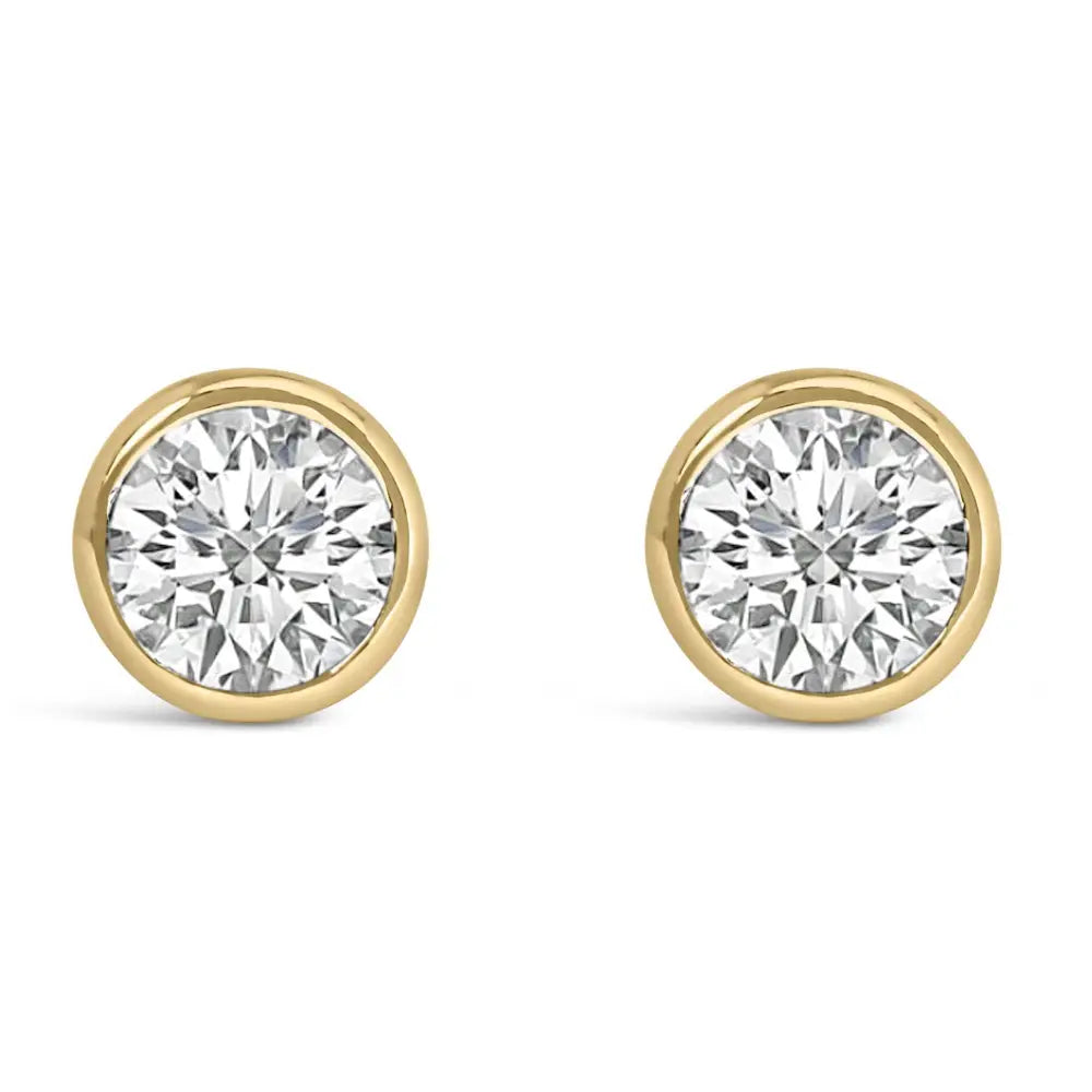 Radiant 14k Gold Lab Grown Diamond Classic Bezel Solitaire Studs