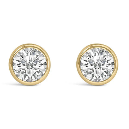 Radiant 14k Gold Lab Grown Diamond Classic Bezel Solitaire Studs