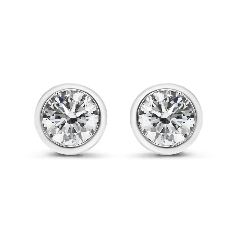 Radiant 14k Gold Lab Grown Diamond Classic Bezel Solitaire Studs