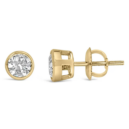 Radiant 14k Gold Lab Grown Diamond Classic Bezel Solitaire Studs