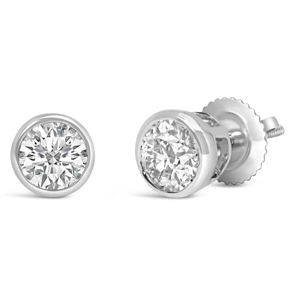 Radiant 14k Gold Lab Grown Diamond Classic Bezel Solitaire Studs