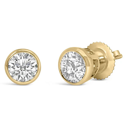 Radiant 14k Gold Lab Grown Diamond Classic Bezel Solitaire Studs