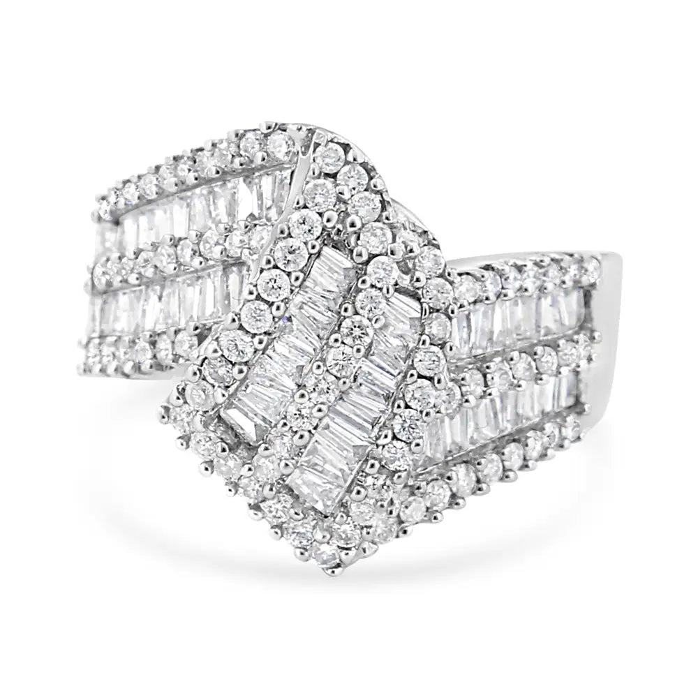 Radiant 14k White Gold Baguette Diamond Bypass Cocktail Ring - 7