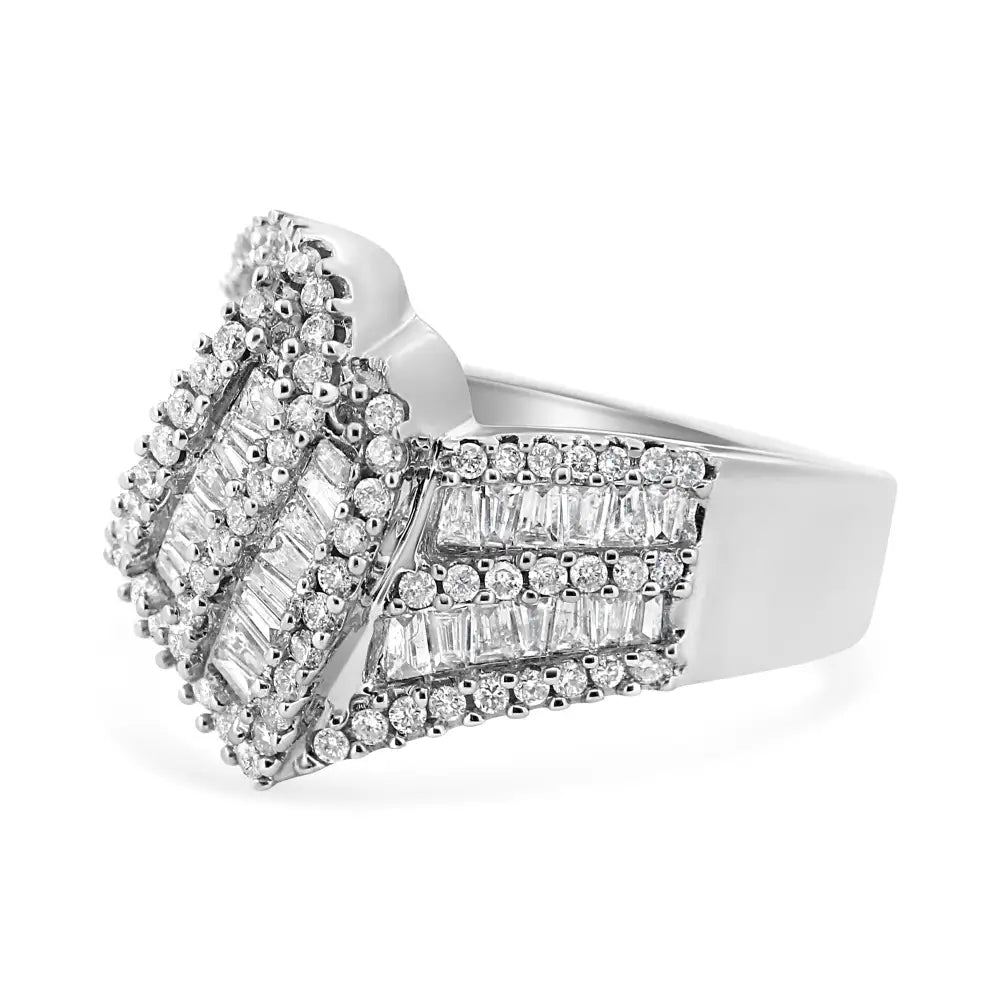 Radiant 14k White Gold Baguette Diamond Bypass Cocktail Ring - 7