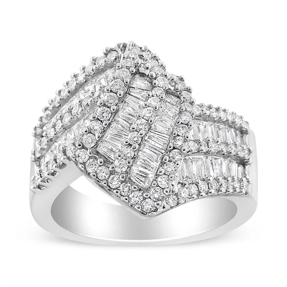 Radiant 14k White Gold Baguette Diamond Bypass Cocktail Ring - 7